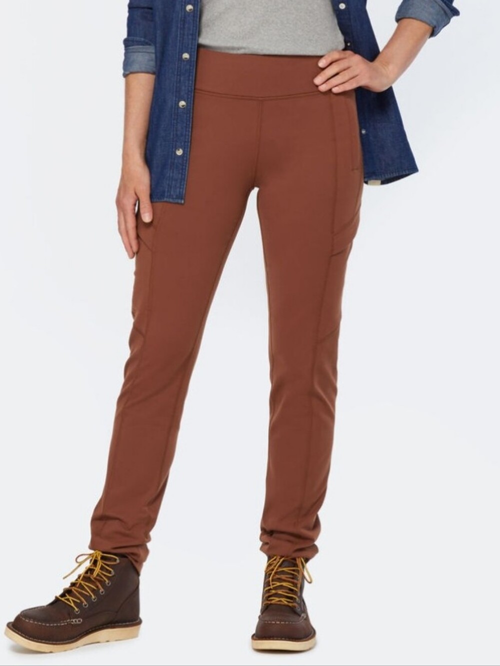 Duluth Trading Co Women's NoGA Namastash Slim Leg Pants Lx31 Brown Cargo Pockets